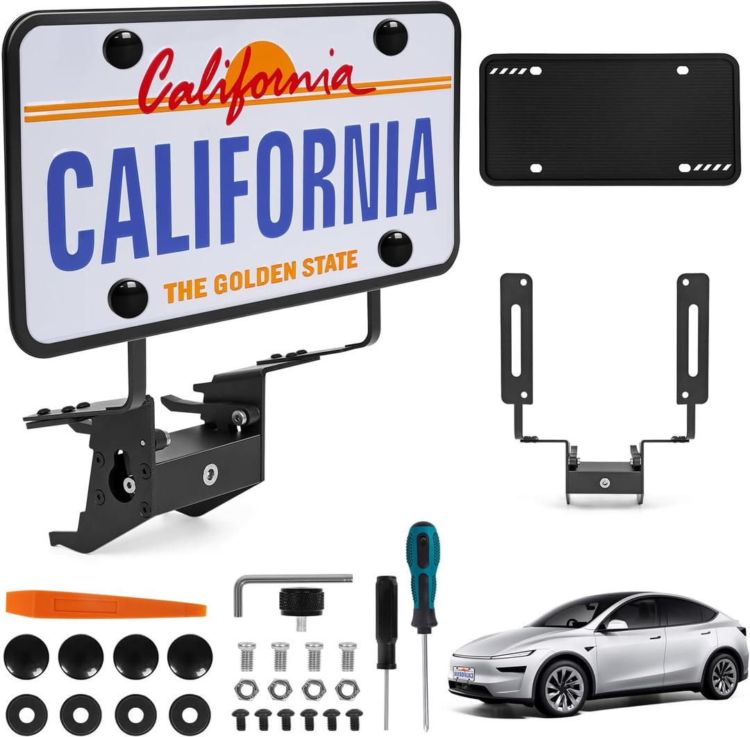 Front License Plate Holder Compatible with 2026 Tesla New Model Y Juniper with Silicone Plate Frame Anti-Theft Aluminum License Plate Mount Fit for Model Y Juniper - No Drill No Adhesive