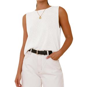 BTFBM Sleeveless Sweater Tops for Women 2026 Crew Neck Lightweight Casual Loose Tank Summer Outfits Fashion Clothing (White, M)