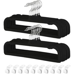 Pants Hangers Non Slip - 20 Pack Velvet Hangers for Closet - Thin Space Saving Clothes Hanger - Strong, Durable, Perchas Terciopelo with 360 Rotatable Hook for Jean, Tank Top, Bra, Shorts (Black)