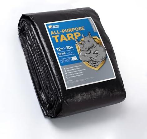 GUARD SHIELD Tarps Heavy Duty Waterproof 12x20 Feet Black Poly Tarp Cover Outdoor Thick UV Resistant Tarpaulin with Grommets 10mil