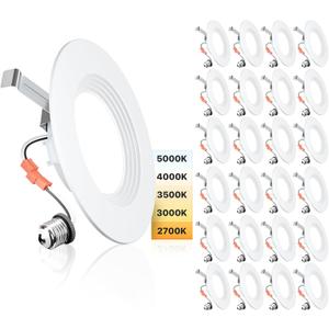 Ensenior 5/6 Inch 5CCT LED Can Lights 24 Pack, Retrofit Led Recessed Lighting, Baffle Trim, Dimmable, 9W=110W, 1000LM, 2700K/3000K/3500K/4000K/5000K Selectable, IC Rated - ETL & FCC