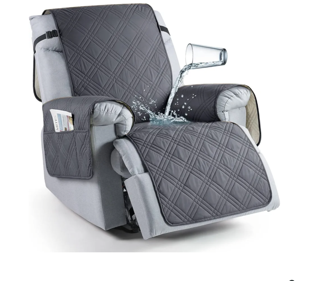 TAOCOCO 100% Waterproof Recliner Chair Cover, Non Slip Recliner Covers for Recliner Chair with Pocket, Washable Reclining Chair Cover Furniture Protector for Kids, Pets(23.6'', Dark Grey)