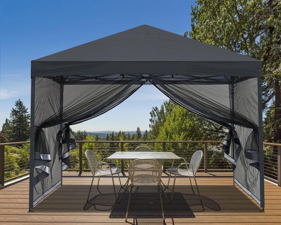 MASTERCANOPY Pop-Up Easy Setup Outdoor Canopy with Netting Screen Walls (10x10, Dark Gray)