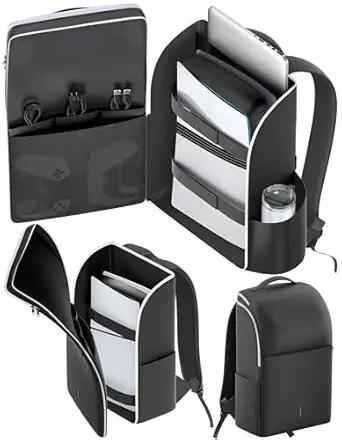 LVVIL Backpack for PS5/ Slim/ Pro Console, Full Protection PS5 Carrying Case Travel Bag, Large Capacity PS 5 Storage Bag for Dual Controllers, PS Portal, Laptop, Game Cards, Sony PSP Accessory Kits