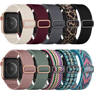 Maledan Stretchy Nylon Solo Loop Compatible with Apple Watch Bands 38/ 40/ 41/ 42mm for Women & Men, Adjustable Sport Elastic Wristband Strap for iWatch Ultra 2 Series SE/ 11/ 10/ 9 8/ 7/ 6/ 5/ 4/ 3/ 2/ 1, 10 Pack