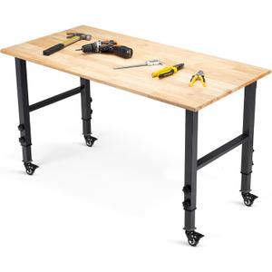 48 "Adjustable Wheels Workbench, Heavy Duty 2000 LBS Load Capacity Hardwood Workbench Suitable for Workshop, Office, Garage, Home (Metal WheelsNo Power Outlets 48"x24")