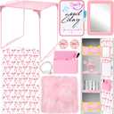 14 PCS Pink Locker Accessories Kit Back to School Locker Decorations Supplies for Girls with Locker Shelf Magnetic Wallpaper Whiteboard Mirror Organizer Markers Rug String Lights and Cute Bow Magnet