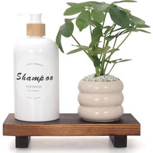 Small Bathroom Counter Organizer Tray Wooden Pedestal Stand for Display Decor Farmhouse Wood Risers Soap Dish Dispenser Holder for Kitchen Sink Tray Modern Bathroom Vanity Accessories Decorative trays (8.6" x 4" x 1.6", Brown)