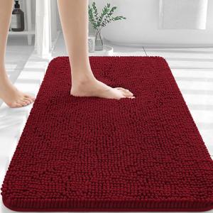 OLANLY Bathroom Rugs 30x20, Extra Soft Absorbent Chenille Bath Rugs, Rubber Backing Quick Dry, Machine Washable Bath Mats for Bathroom Floor, Tub and Shower, Home Decor Accessories, Red