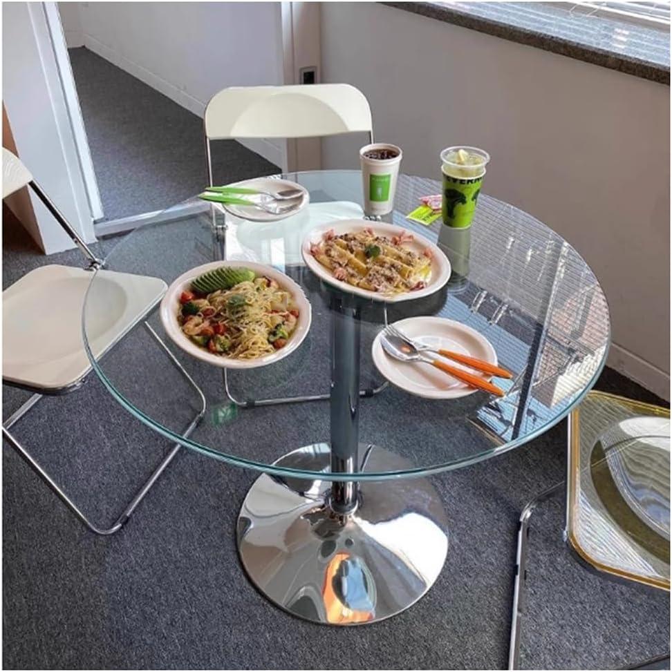 HYYTEIBL 23.4" Round Glass Dining Table, Modern Circular, Sturdy Base and Perfect for 2-4 Seat, Bistro Style for Dining Room, Living Room, Balcony, Cafe