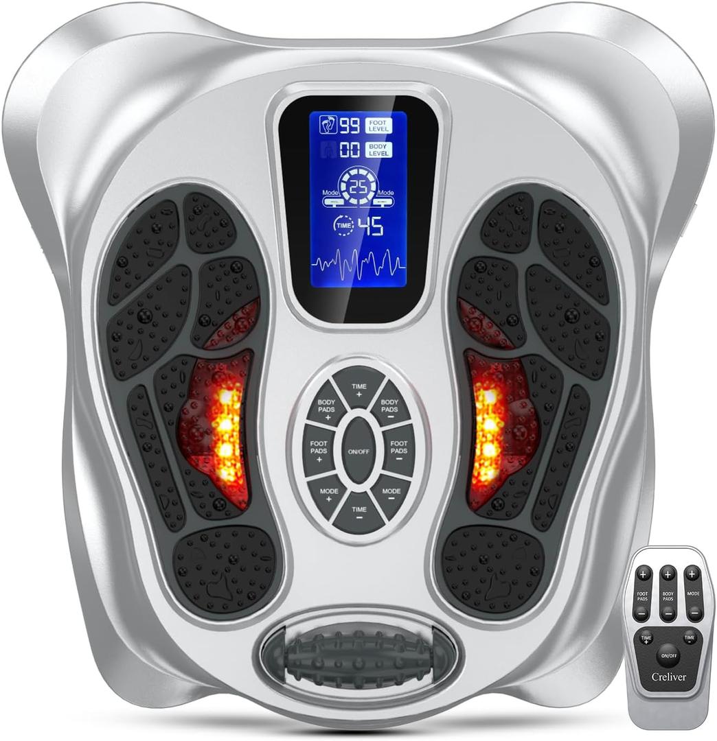 Creliver Foot Massager for Neuropathy Pain Relief for Feet and Legs, EMS TENS Unit - Nerve Muscle Circulation Stimulator with Electrode Pads, FSA Eligible Items Only List, HSA Store Eligible Items (White-silver)