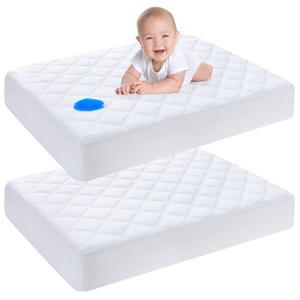Yoofoss Waterproof Mini Crib Mattress Protector 2 Pack, Quilted Mattress Pad Cover Soft and Breathable, Machine Washable Portable Mattress Protector for Standard Baby Crib Size 38"X24" (White)