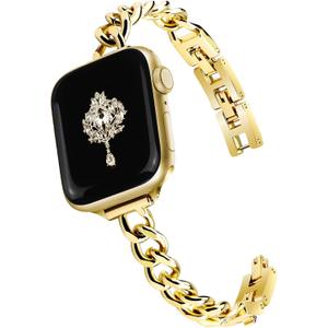 Slim Gold Band for Women Feminine Elegant Compatible with Apple Watch 38mm 40mm 41mm 42mm (S10/11) Adjustable Metal Strap Dressy Chain Bracelet for iWatch Series 11/10/9/8/7/6/5/4/SE/3/2/1