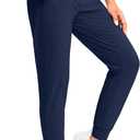 Soothfeel Women's Fleece Lined Joggers Pants High Waisted Water Resistant Thermal Sweatpants Winter Hiking Pants with Pockets (Navy)