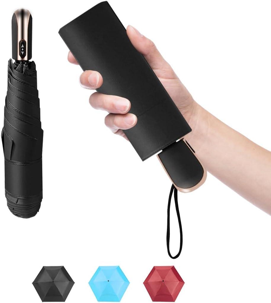 Goothdurs Mini Travel Compact Automatic Umbrella Small Lightweight Folding Rain Windproof Auto Open/Close Purse Umbrellas for Women Men (A1-Black)