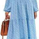 PRETTYGARDEN Women's Fall Dresses 2025 Long Sleeve Flowy Casual Floral Maxi Dress Crew Neck Smocked Tiered Long Dress, S