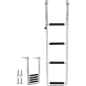Frienda Boat Ladder 304 Stainless Steel Telescoping Step Ladder Heavy Duty Folding Pontoon Boat Stepladder Portable Dock Swim Stepladder for Marine Yacht 12.99"W x 2.95"H