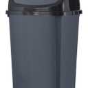 Superio Kitchen Trash Can 13 Gallon with Swing Lid, Plastic Tall Garbage Can Outdoor and Indoor, Large 52 Qt Recycle Bin and Waste Basket for Home, Office, Garage, Patio, Restaraunt (Grey/Black)