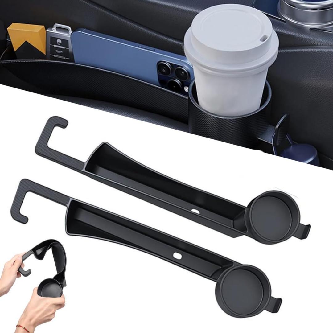 Car Seat Gap Filler, Dual Slot Car Seat Gap Organizer with Cup Holder, 2 Pack No Drop Seat Guard, Universal Car Seat Storage Box Auto Gap Filler Strip Carseat Side Gap Guard Spacer Accessories