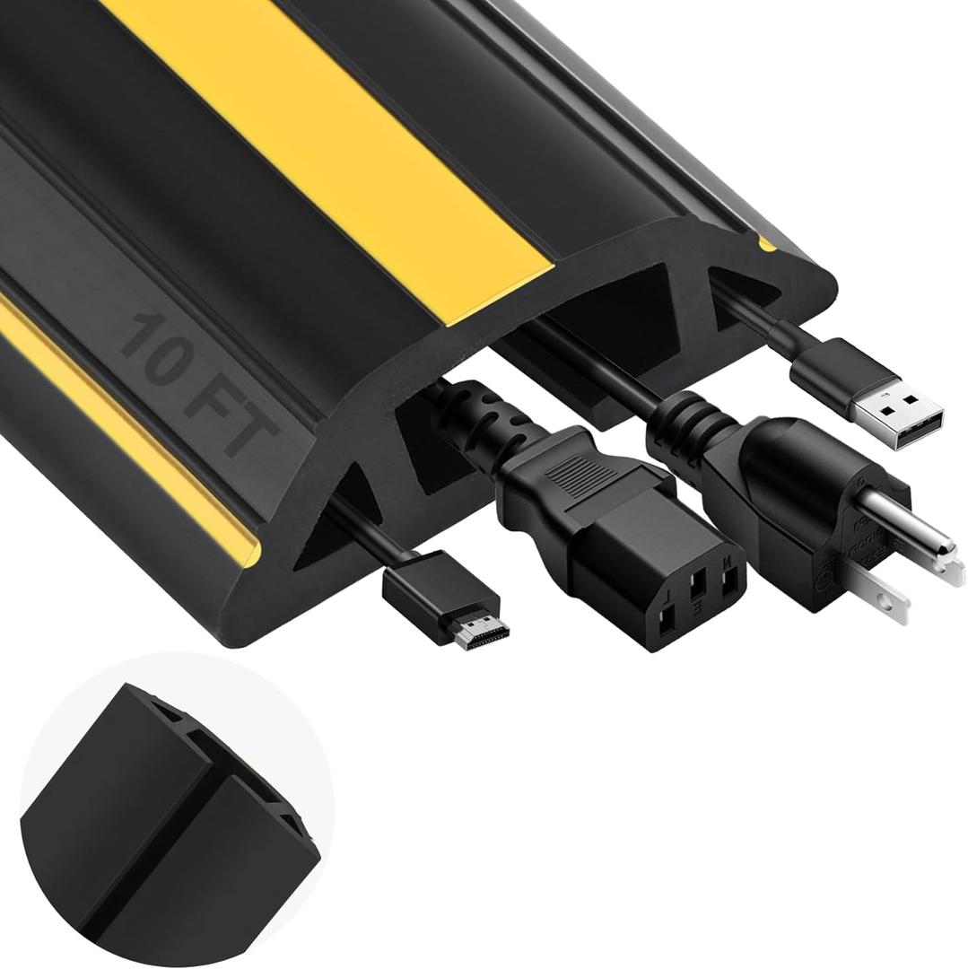 MYFAMIREA 10FT Floor Cord Cover Heavy Duty Cable Cover Protector with 3 Channels Extension PVC Floor Wire Cover Outdoor Cord Hider Management Cord Cover for Wire on Floor for Home Office Outdoor (Yellow & Black)