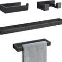 Lairuier 4-Piece Bath Towel Bar Set, Matte Black Bathroom Hardware Set Including Towel Bar,Towel Holder, Toilet Paper Holder, Towel Hook,Stainless Steel Bathroom Hardware Accessories Set