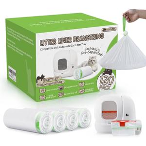 120 Pack Cat Litter Box Liners for PET KIT Pura MAX & X, Extra Thick Heavy Duty Drawstring Self-Cleaning Robot Litter Bags, Leak-proof Disposable Replaced Pet Kitty Poop Trash Bag 21.7" * 11.8"