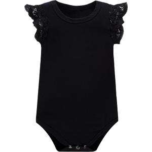 Baby Girls Bodysuit Baby Romper (0-6 Months, Black/Short)