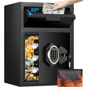 2.6 Cub Drop Safe for Business, Quick Place Safe with Drop Slot, Digital Backlit Combination Lock and Backup Key, Alarm & Mute System, Anti-theft Money Deposit Safes for Cash Slip Business Office Home