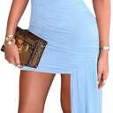 Doweha Women‘s Elegant Bodycon Ruched Short Dress Asymmetrical Wrap High Neck Spring Summer 2026 Cocktail Wedding Guest Dress S