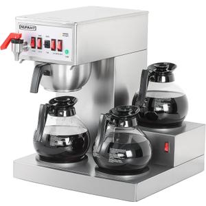 NUPANT 12 Cup Commercial Coffee Maker, Auto Filling Drip Coffee Maker Machine with 3 Glass Carafes 3 Warmers, Stainless Steel Pour Over Coffee Brewer with Hot Water Supply for Restaurant Office Cafe
