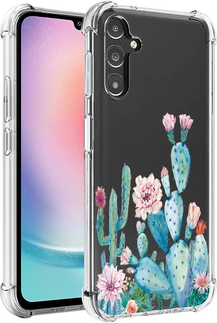 Case for Galaxy A24 4G Case, Samsung A24 4G SM-A245F Case for Girls Women, Clear Floral Soft Flexible TPU Slim Phone Protective Case Cover for Samsung Galaxy A24 4G (Cactus)
