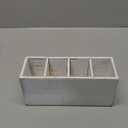 Pencil Pen Holder for Desk, White Washed Wood Office Desk Organizers and Accessories with 4 Slots for Countertop, Makeup Brush Holder Organizer for Bathroom Vanity, Silverware Caddy for Party (Rustic White)