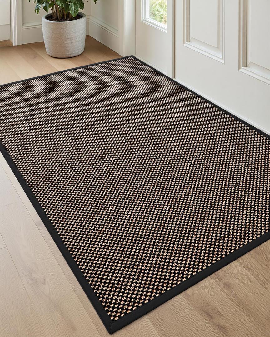 DEXI Ultra Thin Entryway Indoor Door Mat 32x48, Non Slip Rubber Backing Inside Entry Mat, Low Profile Easy Clean Dirt Trapper Doormat for Inside Entrance Patio, Black