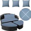 66" (66 inch) Round Daybed Cushion Cover & 3 Pillow Covers Set - Waterproof Outdoor Patio Replacement Slipcover Set for Rattan Wicker DaybedGrey Blue 4set