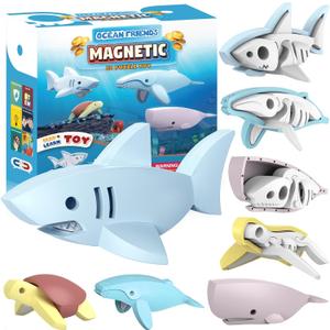 Magnetic Ocean Animals Building Toys,STEM Toddler Learning Toys 3D Puzzle Sea Animals for Boys Girls, Educational Magnetic Travel Montessori Toy Turtle Whale Shark,Unique Birthday Gift for Kids 3 4 5