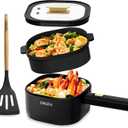Dezin 2L Electric Hot Pot with Steamer, Rapid 800W Non-Stick Ceramic Coating Dorm Cooking Pot, Plug in Electric Pan Cooker with Adjustable Power for College Hotel Office(Silicone Spatula Included)