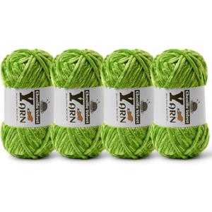 4 Pack Plush Chenille Chunky Yarn - Fluffy Velvet Yarn Crochet for Blanket Knitting and Crocheting - Soft Baby Yarns for Crocheting - Amigurumi Crochet Yarns 100g (87yds) (4 Emerald Green)