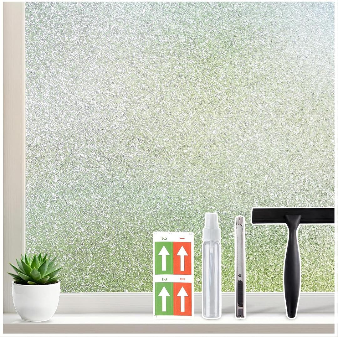 Coavas Frosted Glass Window Privacy Film, Day and Night, 17.5" x 118.1" | Static Cling No Glue Removable, Frosting Opaque Decorative Film, UV Heat Blocking, Renter Friendly for Bathroom Bedroom Door