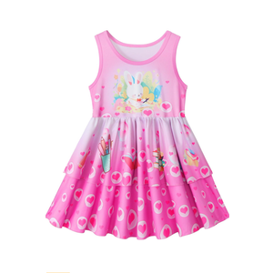 LQSZ Girls Dress Easter Cartoon Summer Vest Sleeveless Tutu Princess Casual Dresses for Kids 2-12 Years