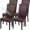 SearchI Waterproof PU Leather Dining Chair Covers Set of 4, Stretch Oilproof Parsons Chair Slipcovers Removable Washable Kitchen Chair Protector for Dining Room (Brown)