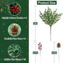 24 Pcs 18 Inch Real Touch Norfolk Pine Branches Christmas Greenery Stems with Pinecones & Red Berries for Christmas Decorations