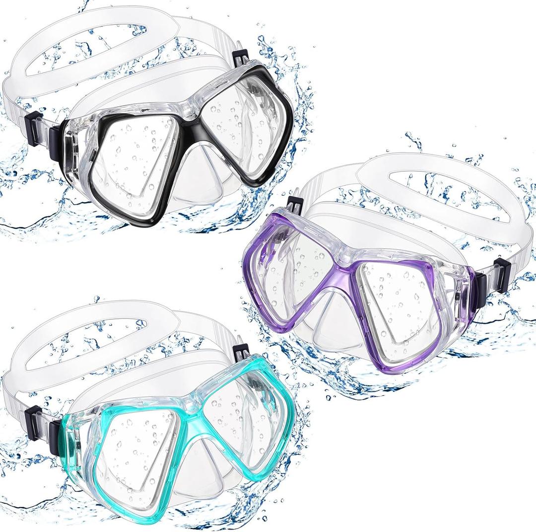 Fabbay 3 Pieces Swimming Diving Goggles With Nose Cover Adult Swim Snorkel Goggle Swim Goggle Pack Pool Goggles For Youth Men Women (Black, Purple, Sky Blue) Fabbay 3 Pieces Swimming Diving Goggles With Nose Cover Adult Swim Snorkel Goggle Swim Goggle Pack Pool Goggles For Youth Men Women (Black, Purple, Sky Blue)