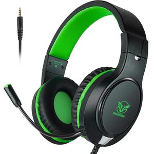 H-10 Gaming Headset for PS4, Xbox One, PC, PS5, Nintendo Switch, Stereo Wired Noise Cancelling Over Ear Headphones with Mic for Kids Adults, Bass Surround, Soft Memory Earmuffs, Green