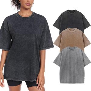 Womens Washed Vintage Oversized T-Shirt Casual Baggy Streetwear Boyfriend Tee Workout Short Sleeve Cotton Tops (XX-Large, Black +gray+ sand)