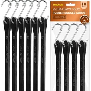 Small Bungee Cords with Hooks 10", Short Elastic EPDM Rubber Straps, 10 Pack Mini Bungee Tie Downs for Bike Accessories, Tool Bags, Car Gear, Wire & Pipe Organization, 180 lbs Load