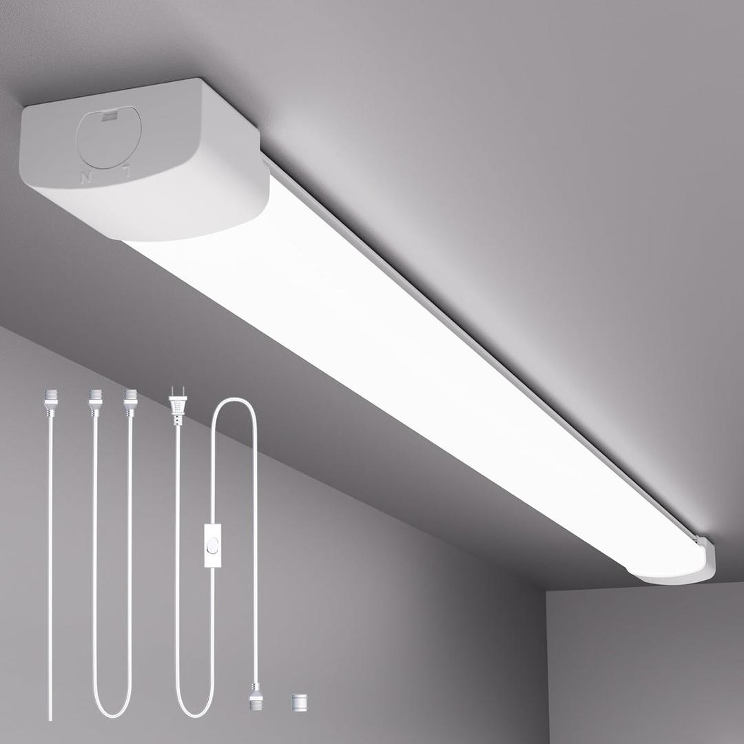 Plug in Ceiling Light 4FT Linkable 36W 5000K LED Shop Lights for Workshop Garage, Plug in Tube Light Fixture, 4500LM Closet Wall Light for Workbench Kitchen Office Bathroom, Triproof, 4FT-1PCS/with plug