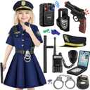 Loscola Police Costume for Girls Kids, Police Officer Costumes for Girl, Halloween Costume Girls for 3-12, Cop Uniform, M