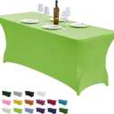 CWK 6FT Waterproof Stretch Spandex Table Cover for Rectangular Tables - Elastic Fitted Tablecloth for Folding Tables,Wrinkle Resistant Table Cloth for Parties, Weddings, Banquets & Events(Light Green)
