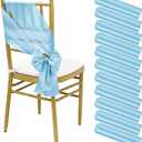 60 PCS Satin Chairs Sashes Baby Blue Shiny Chair Ribbon Ties Back Bows Designed Sashes Universal Chair Cover for Wedding Reception Gathering Birthday Party Banquet Restaurant Chairs Decor (7x78inch)