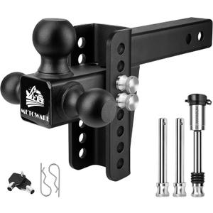 METOWARE Trailer Hitch for 2 Inch Receiver, 13,500 LBS Heavy Duty Drop Hitch, Adjustable Tri-Ball Tow Hitch (1-7/8", 2", 2-5/16") with 6-Inch Drop & Anti-Theft Hitch Pin Lock, Alloy Steel, Black